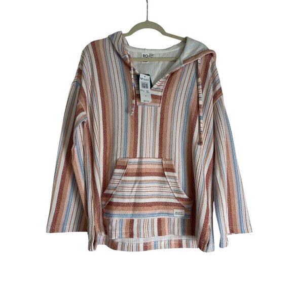 Roxy Womens Waves and Rays Hooded Poncho Sweater Striped Size Medium - Picture 1 of 9
